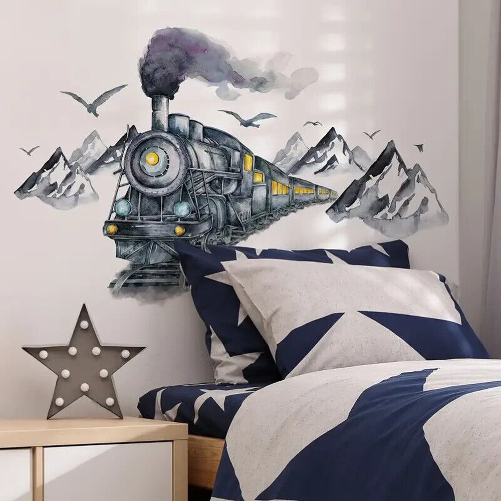 Train Wall Sticker Kids Room Vinyl Art Decal Mountains & Wild Geese Scenic Home & Garden:Home Décor:Decals, Stickers & Vinyl Art Style Your Walls